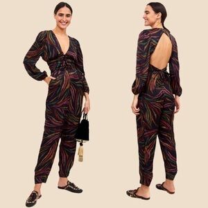 FARM RIO ZEBRA SHINNY JUMPSUIT one-piece romper colorful with beaded waist tie